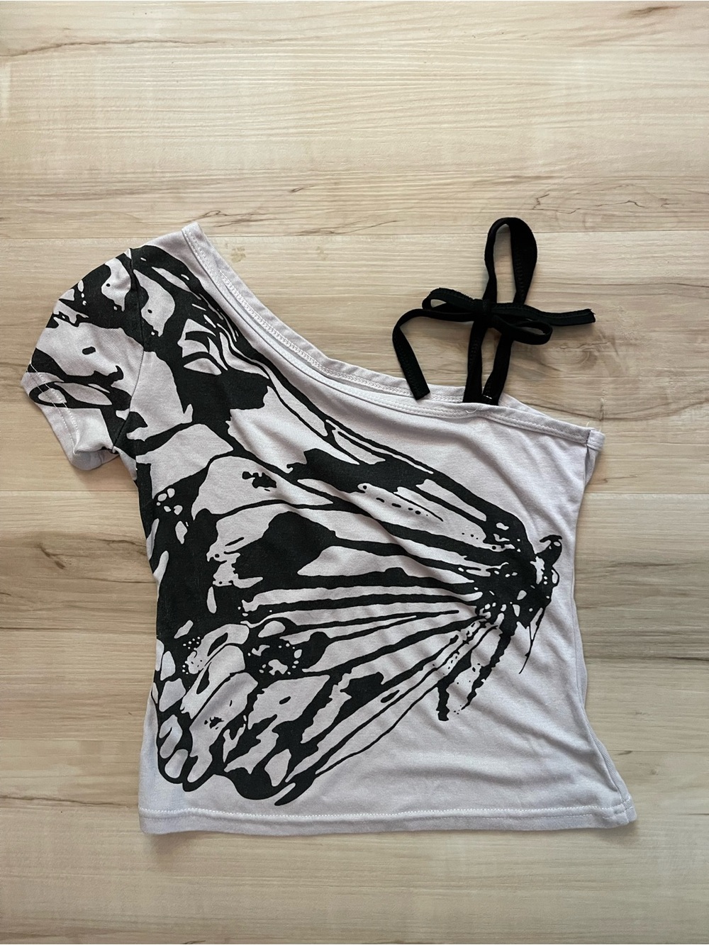 Black & White One-Shoulder Butterfly Print Women's Top